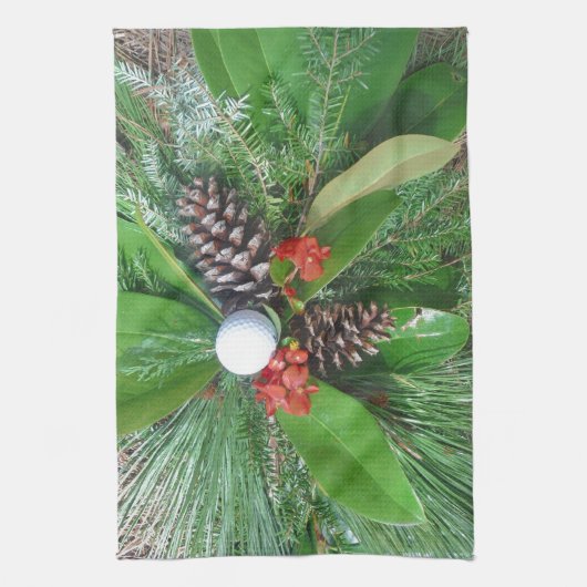 Golfbaldenkegels en evergreens Kerstmis Theedoek (Verticaal)