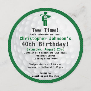 Golfball Green Blac Golf Birthday Party Invitation Kaart
