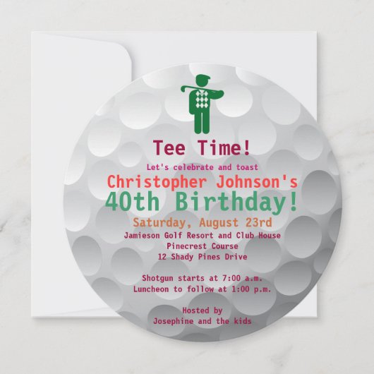 Golfball Green Golf 40th Birthday Party Invitation Kaart (Voorkant)