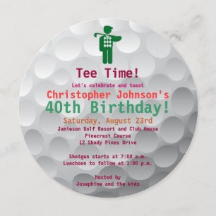 Golfball Green Golf 40th Birthday Party Invitation Kaart