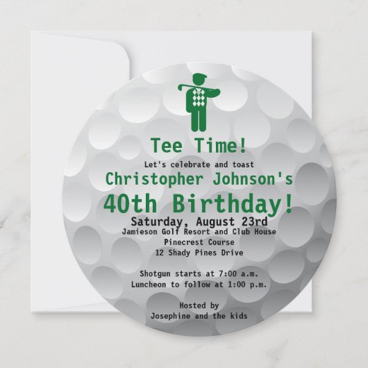 Golfball Green Golf 40th Birthday Party Invitation Kaart (Voorkant)
