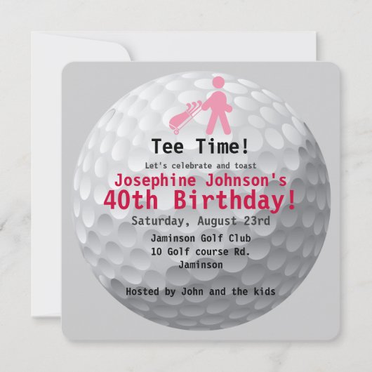 Golfball Green Golf 40th Birthday Party Invitation Kaart (Voorkant)