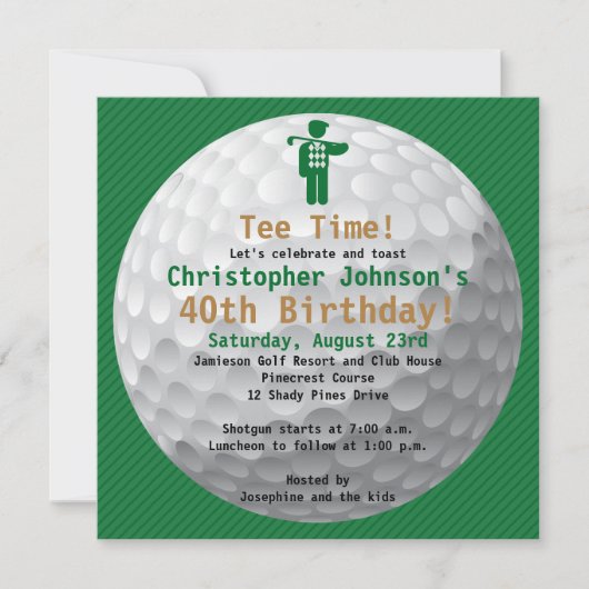 Golfball Green Golf Birthday Party Invitation Kaart (Voorkant)