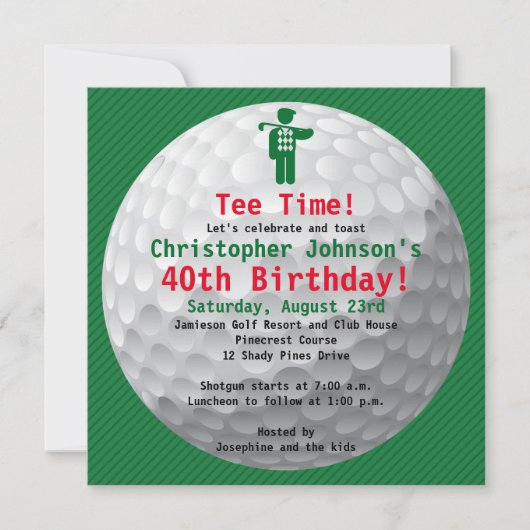 Golfball Green Golf Birthday Party Invitation Kaart (Voorkant)