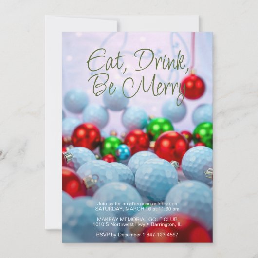 Golfballen en glanzende Ornamenten Holiday Party Kaart (Voorkant)