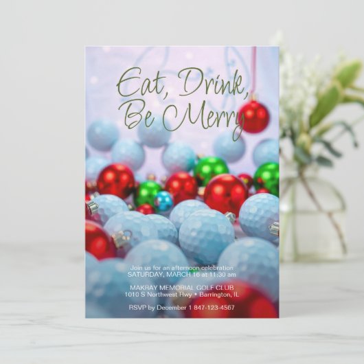 Golfballen en glanzende Ornamenten Holiday Party Kaart (Staand voorkant)