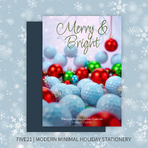 Golfballen en glanzende Ornamenten · Navy Blue Feestdagenkaart