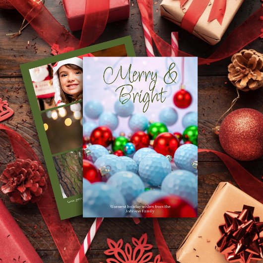 Golfballen & glanzende Ornamenten · Drie Foto Groe Feestdagenkaart