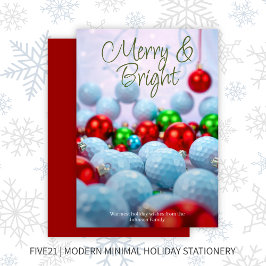 Golfballen & glanzende Ornamenten · Rood Feestdagenkaart