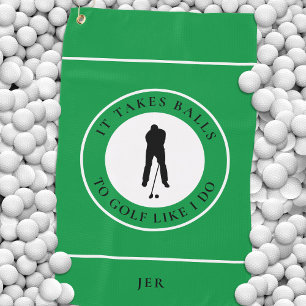 Golfballen Humor Golfer Sport Puns Monogram Groen Golfhanddoek