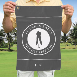 Golfballen Humor Golfer Sport Punt Monogram Grijs Golfhanddoek