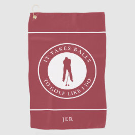 Golfballen Humor Golfer Sport Punt Monogram Rood Golfhanddoek