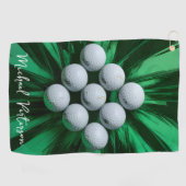 Golfballen op abstracte groene achtergrond golfhanddoek (Horizontaal)