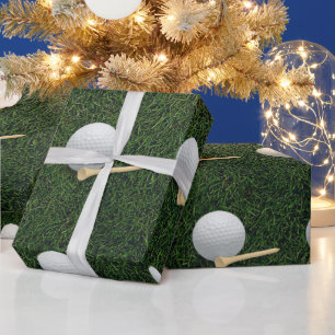 Golfballen op een achtergrond van groen gras cadeaupapier