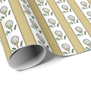 Golfballen op Tee Goud en Wit Cadeaupapier