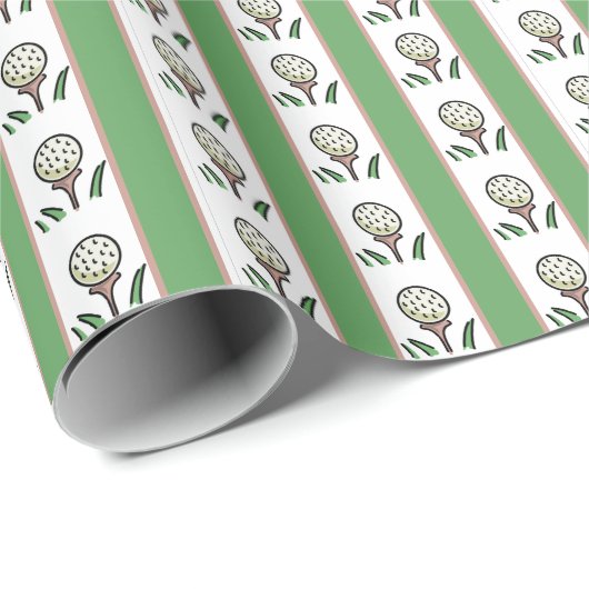 Golfballen op Tee Sage Tan en Wit Cadeaupapier (Rol Hoek)