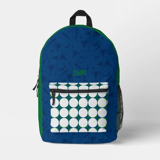 Golfballen Pattern INITIALEN Groen Blauw Preppy Fu Bedrukte Rugzak (Voorkant)