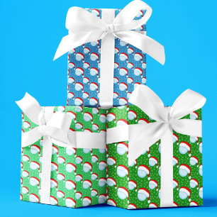Golfballen Santa's Pet & Sneeuwvlokken Kleurrijk Inpakpapier Vel