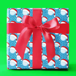 Golfballen Santa's Pet & Sneeuwvlokken Lichtblauw Cadeaupapier