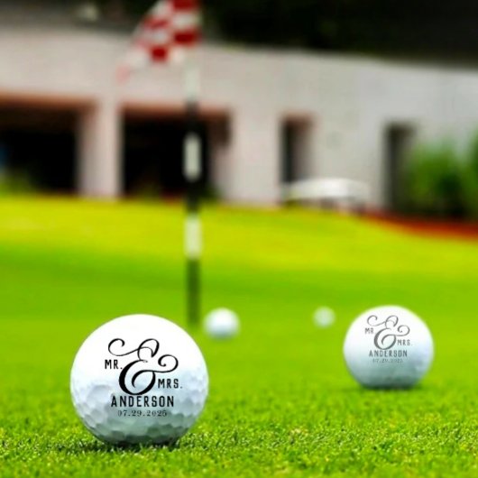 Golfballen van moderne paar naam datum zwarte teks