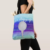 golfbalontwerp voor golfers, paars en blauw tote bag (Dichtbij)