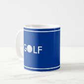 Golfbaltekst op koningsblauw koffiemok (Voorkant links)