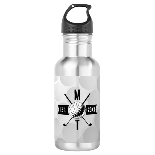 Golfbaltextuur & Initiele Monogram van Golfclub Waterfles (Voorkant)