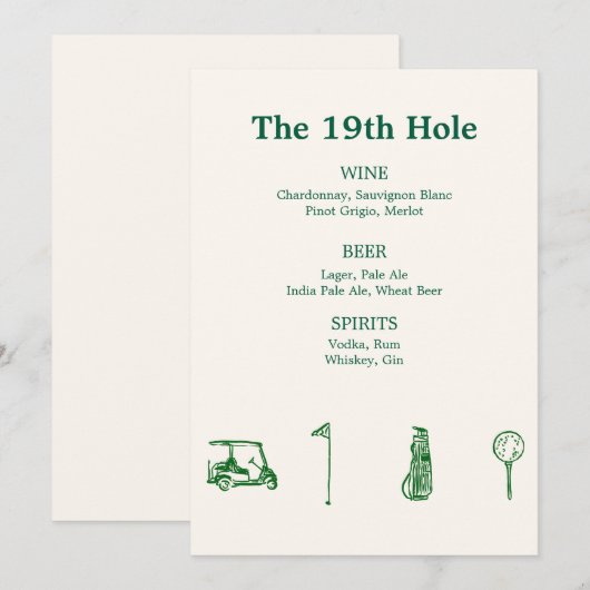 Golfbar Kaart (Voorkant / Achterkant)