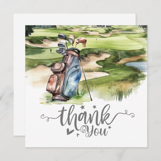 Golfbedankkaart met golftas waterverf bedankkaart (Voorkant / Achterkant)