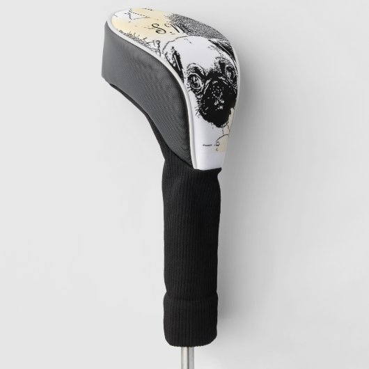 Golfbedekking met pug- en zonnebloemen golfheadcover (Schuin)