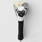 Golfbedekking met pug- en zonnebloemen golfheadcover (Voorkant)