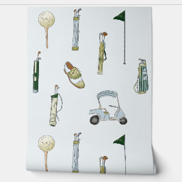 Golfblauw en groene waterverf behang