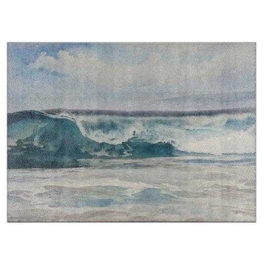 Golfbrekende strand kunst glazen snijplank (Voorkant)