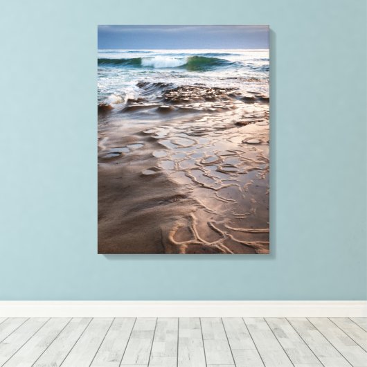 Golfbreuk op het strand in Californië Canvas Afdruk (Insitu (Houten vloer))