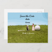 Golfbride en bruidegom met golfbal t-shirt Weddens Briefkaart (Voorkant / Achterkant)