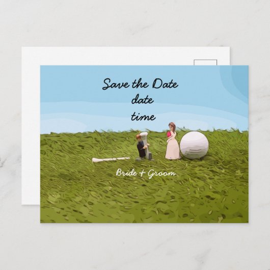 Golfbride en bruidegom met golfbal t-shirt Weddens Briefkaart (Voorkant / Achterkant)