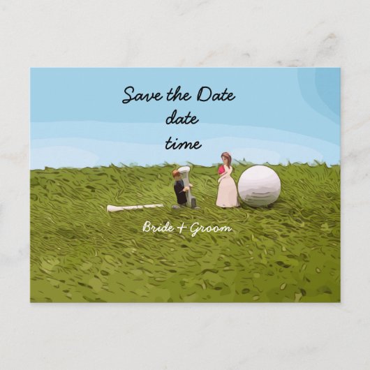 Golfbride en bruidegom met golfbal t-shirt Weddens Briefkaart (Voorkant)