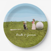 Golfbride en bruidegom met golfbal t-shirt Weddens Papieren Bordje (Voorkant)