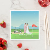 Golfbride en bruidegom met golfbal t-shirt Weddens Servet (Insitu)