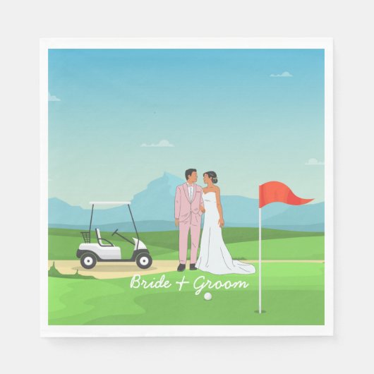 Golfbride en bruidegom met golfbal t-shirt Weddens Servet (Voorkant)