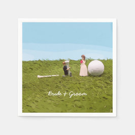 Golfbride en bruidegom met golfbal t-shirt Weddens Servet