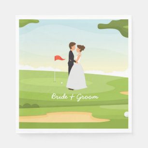 Golfbride en bruidegom met golfbal t-shirt Weddens Servet