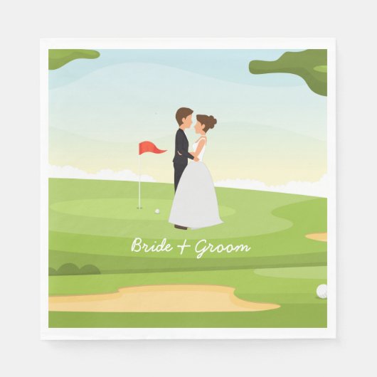 Golfbride en bruidegom met golfbal t-shirt Weddens Servet (Voorkant)