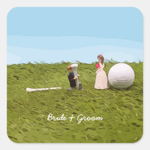 Golfbride en bruidegom met golfbal t-shirt Weddens Vierkante Sticker