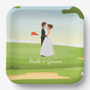 Golfbride en bruidegom met golfbal t-shirt Wedding Papieren Bordje