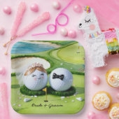Golfbride en bruidegom met golfbal t-shirt Wedding Papieren Bordje (Feest)