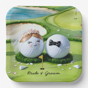 Golfbride en bruidegom met golfbal t-shirt Wedding Papieren Bordje