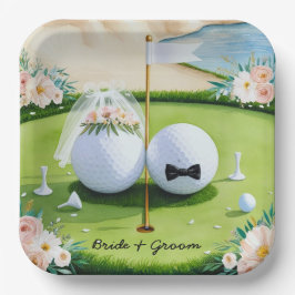 Golfbride en bruidegom met golfbal t-shirt Wedding Papieren Bordje