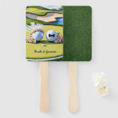 Golfbruid en bruidegom Huwelijk op putting green Handwaaier (Voorkant en achterkant)