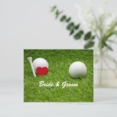 Golfbruid en bruidegom t-shirt uit met liefde briefkaart (Staand voorkant)